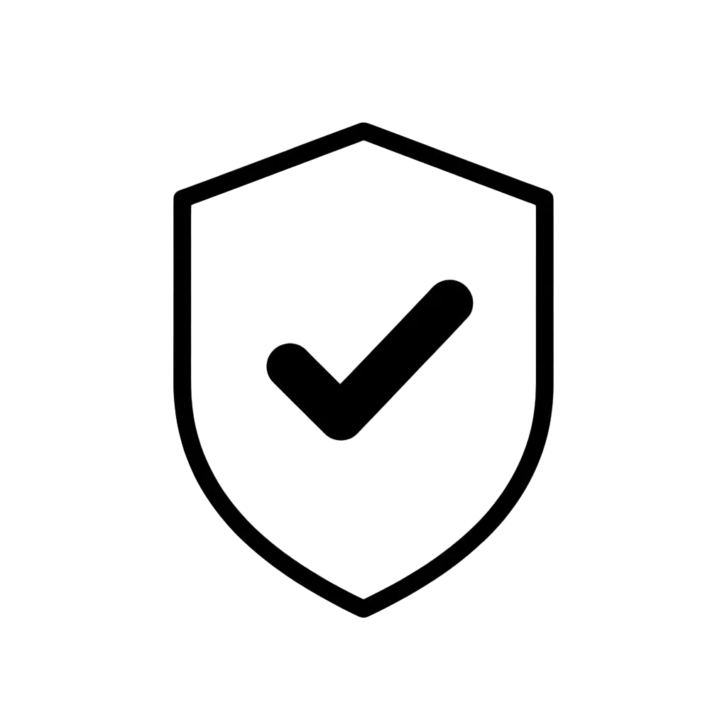 Black shield icon with a check mark on a transparent background