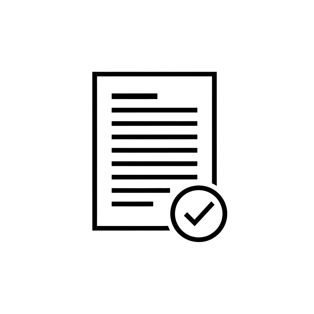 Icon of a document with a check mark on a white background